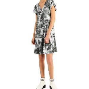 Style & Co Tie-Dyed Tie-Neck Dress Grey‎ Combo Size Large NWT